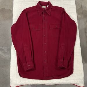 Vintage L.L. Bean Long Sleeve Button Up Chamois Flannel Shirt Red USA M-L 90s